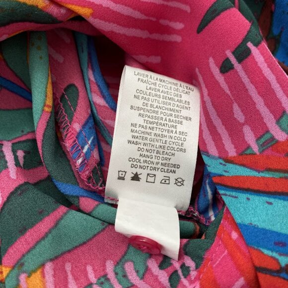 Joie Cropped Blouse Tropical Button up Vibrant Parrots Print Pink Red Green - Picture 8 of 9